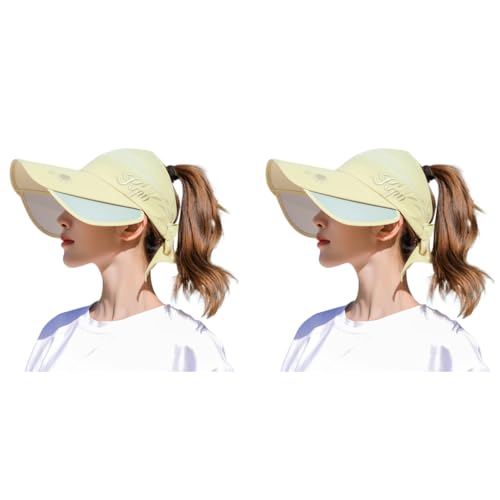 PALAY® Women Cotton Sun Hats Wide Brim Visor UV Protection Golf Cap with Retractable Side Fashion Breathable for Beach Fishing Tennis Running Beige Free Size 2PCS PALAY® Women Cotton Sun Hats Wide Brim Visor UV Protection Golf Cap with Retractable Side Fashion Breathable for Beach Fishing Tennis Running Beige Free Size 2PCS